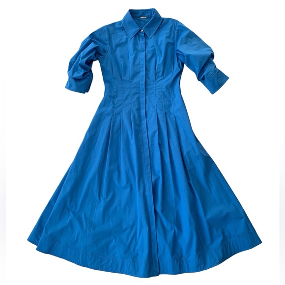 💕💕ELIE TAHARI French Blue Button Down Gathered Sleeve Midi Dress, size 6 US💕 - Picture 3 of 10
